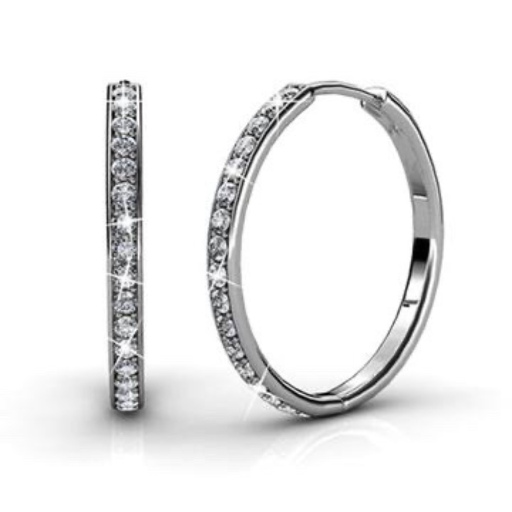 NWT White Gold Plated Swarovski Crystal Hoop Earrings